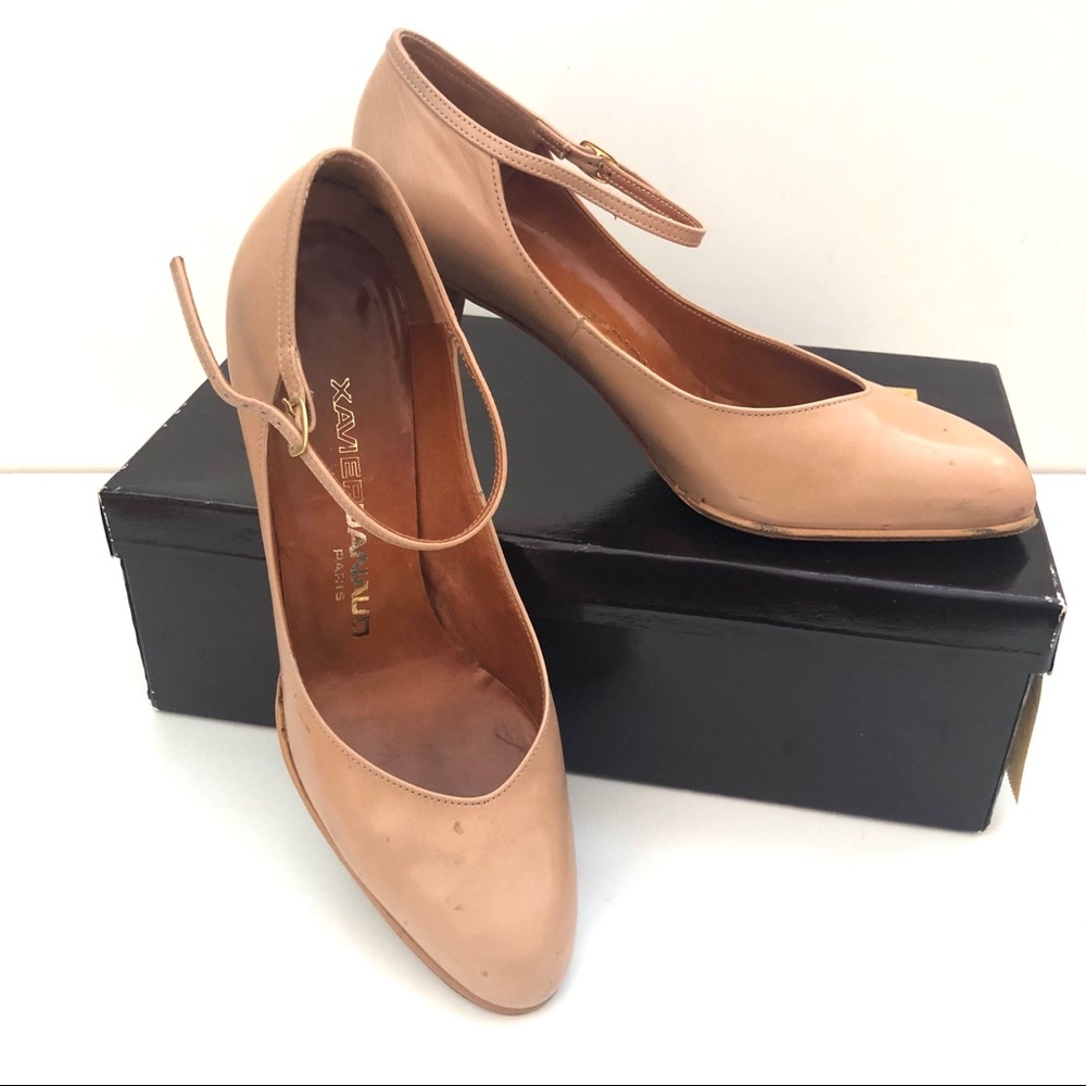 Vintage Xavier Danaud Suntan Emerade Mary Jane Strap Pumps